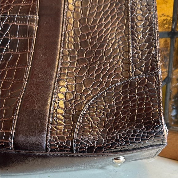 Coldwater Creek Dark Brown  Croc-Embossed Tote - Picture 5 of 15